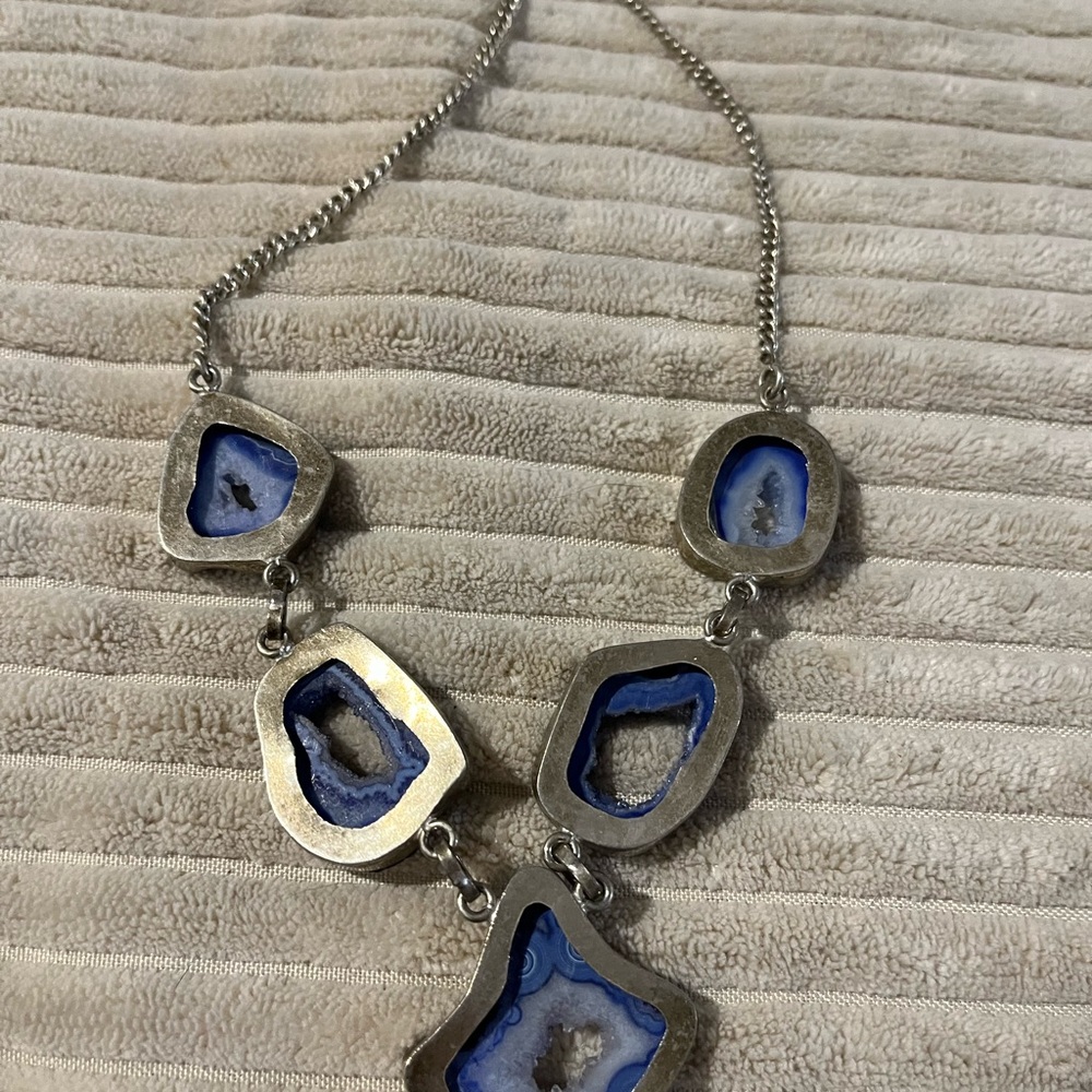 Blue Geode Slice Statement Necklace - image 6